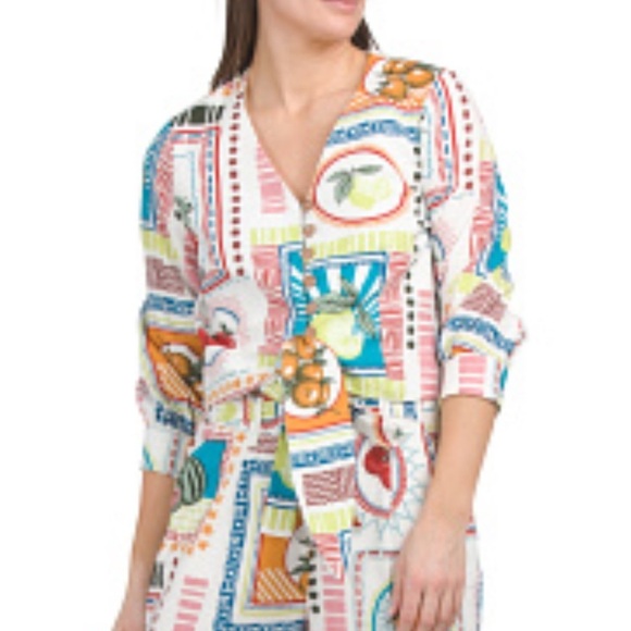 JOSIE PICKNICK Fruit line front tie woman lagonlook bohemian summer top NWT L - Picture 1 of 13